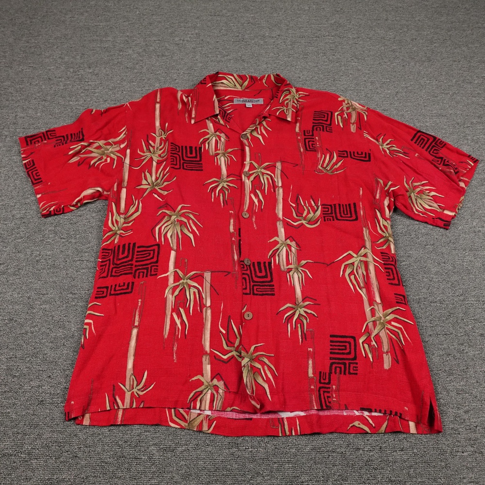 Vintage Quiksilver Shirt Mens 2XL Red Bamboo Hawaiian Short Sleeve Rayon